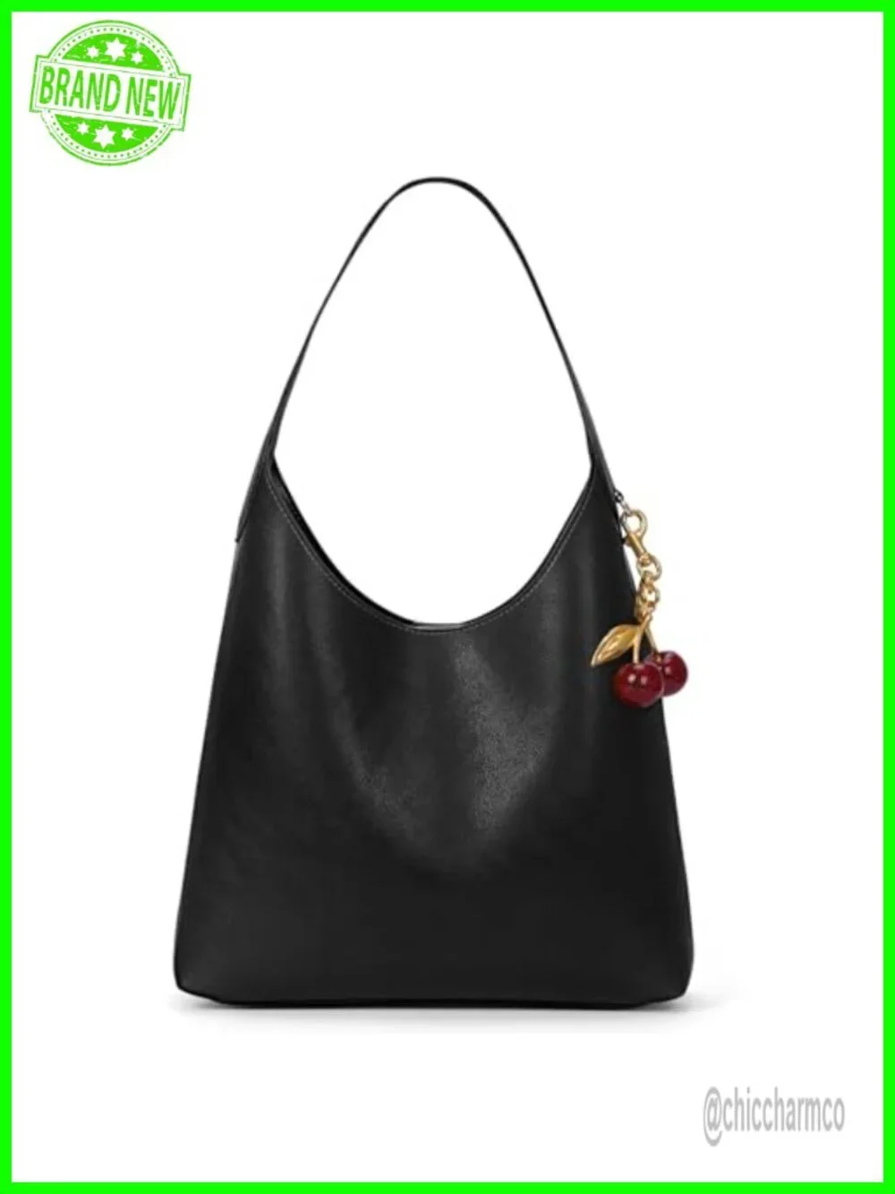 Faux Suede Hobo Bag Cherry Charm Vegan Leather Tote Shoulder Bag